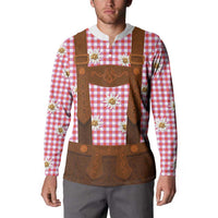 Traditional German Costume - Lederhosen Button Sweatshirt Red Plaid Pattern with Edelweiss Flowers - Wonder Print Shop