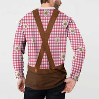 Traditional German Costume - Lederhosen Button Sweatshirt Red Plaid Pattern with Edelweiss Flowers - Wonder Print Shop