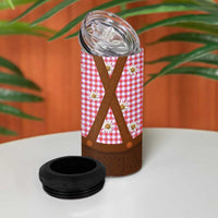 Traditional German Costume - Lederhosen 4 in 1 Can Cooler Tumbler Red Plaid Pattern with Edelweiss Flowers - Wonder Print Shop