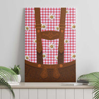 Traditional German Costume - Lederhosen Canvas Wall Art Red Plaid Pattern with Edelweiss Flowers - Wonder Print Shop