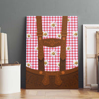 Traditional German Costume - Lederhosen Canvas Wall Art Red Plaid Pattern with Edelweiss Flowers - Wonder Print Shop