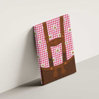 Traditional German Costume - Lederhosen Canvas Wall Art Red Plaid Pattern with Edelweiss Flowers - Wonder Print Shop