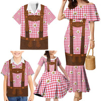 Traditional German Costume - Lederhosen Family Matching Mermaid Dress and Hawaiian Shirt Red Plaid Pattern with Edelweiss Flowers - Wonder Print Shop