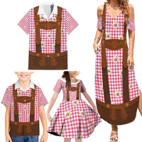 Traditional German Costume - Lederhosen Family Matching Summer Maxi Dress and Hawaiian Shirt Red Plaid Pattern with Edelweiss Flowers - Wonder Print Shop