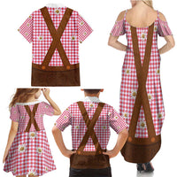 Traditional German Costume - Lederhosen Family Matching Summer Maxi Dress and Hawaiian Shirt Red Plaid Pattern with Edelweiss Flowers - Wonder Print Shop