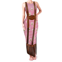 Traditional German Costume - Lederhosen Family Matching Tank Maxi Dress and Hawaiian Shirt Red Plaid Pattern with Edelweiss Flowers - Wonder Print Shop