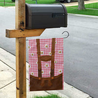 Traditional German Costume - Lederhosen Garden Flag Red Plaid Pattern with Edelweiss Flowers - Wonder Print Shop