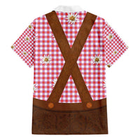 Traditional German Costume - Lederhosen Hawaiian Shirt Red Plaid Pattern with Edelweiss Flowers - Wonder Print Shop