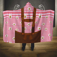 Traditional German Costume - Lederhosen Hooded Blanket Red Plaid Pattern with Edelweiss Flowers - Wonder Print Shop