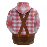 Traditional German Costume - Lederhosen Hoodie Red Plaid Pattern with Edelweiss Flowers - Wonder Print Shop