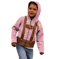 Traditional German Costume - Lederhosen Kid Hoodie Red Plaid Pattern with Edelweiss Flowers - Wonder Print Shop