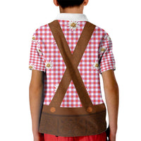 Traditional German Costume - Lederhosen Kid Polo Shirt Red Plaid Pattern with Edelweiss Flowers - Wonder Print Shop