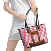 Traditional German Costume - Lederhosen Leather Tote Bag Red Plaid Pattern with Edelweiss Flowers
