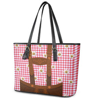Traditional German Costume - Lederhosen Leather Tote Bag Red Plaid Pattern with Edelweiss Flowers