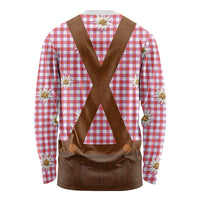 Traditional German Costume - Lederhosen Long Sleeve Shirt Red Plaid Pattern with Edelweiss Flowers - Wonder Print Shop