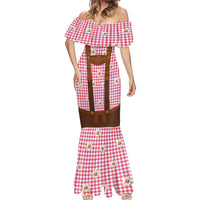 Traditional German Costume - Lederhosen Mermaid Dress Red Plaid Pattern with Edelweiss Flowers - Wonder Print Shop
