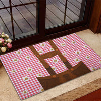 Traditional German Costume - Lederhosen Rubber Doormat Red Plaid Pattern with Edelweiss Flowers - Wonder Print Shop