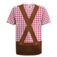 Traditional German Costume - Lederhosen Rugby Jersey Red Plaid Pattern with Edelweiss Flowers - Wonder Print Shop