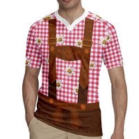 Traditional German Costume - Lederhosen Rugby Jersey Red Plaid Pattern with Edelweiss Flowers - Wonder Print Shop