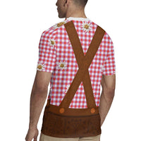 Traditional German Costume - Lederhosen Rugby Jersey Red Plaid Pattern with Edelweiss Flowers - Wonder Print Shop