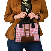 Traditional German Costume - Lederhosen Shoulder Handbag Red Plaid Pattern with Edelweiss Flowers - Wonder Print Shop