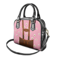 Traditional German Costume - Lederhosen Shoulder Handbag Red Plaid Pattern with Edelweiss Flowers - Wonder Print Shop