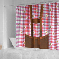 Traditional German Costume - Lederhosen Shower Curtain Red Plaid Pattern with Edelweiss Flowers - Wonder Print Shop