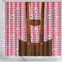 Traditional German Costume - Lederhosen Shower Curtain Red Plaid Pattern with Edelweiss Flowers - Wonder Print Shop