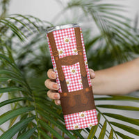 Traditional German Costume - Lederhosen Skinny Tumbler Red Plaid Pattern with Edelweiss Flowers - Wonder Print Shop