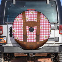 Traditional German Costume - Lederhosen Spare Tire Cover Red Plaid Pattern with Edelweiss Flowers - Wonder Print Shop