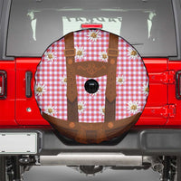 Traditional German Costume - Lederhosen Spare Tire Cover Red Plaid Pattern with Edelweiss Flowers - Wonder Print Shop