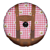 Traditional German Costume - Lederhosen Spare Tire Cover Red Plaid Pattern with Edelweiss Flowers - Wonder Print Shop