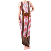 Traditional German Costume - Lederhosen Tank Maxi Dress Red Plaid Pattern with Edelweiss Flowers - Wonder Print Shop