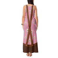 Traditional German Costume - Lederhosen Tank Maxi Dress Red Plaid Pattern with Edelweiss Flowers - Wonder Print Shop
