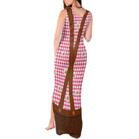 Traditional German Costume - Lederhosen Tank Maxi Dress Red Plaid Pattern with Edelweiss Flowers - Wonder Print Shop
