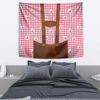Traditional German Costume - Lederhosen Tapestry Red Plaid Pattern with Edelweiss Flowers - Wonder Print Shop