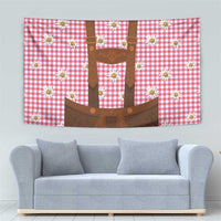 Traditional German Costume - Lederhosen Tapestry Red Plaid Pattern with Edelweiss Flowers - Wonder Print Shop