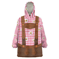 Traditional German Costume - Lederhosen Wearable Blanket Hoodie Red Plaid Pattern with Edelweiss Flowers - Wonder Print Shop