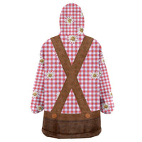 Traditional German Costume - Lederhosen Wearable Blanket Hoodie Red Plaid Pattern with Edelweiss Flowers - Wonder Print Shop