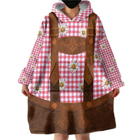 Traditional German Costume - Lederhosen Wearable Blanket Hoodie Red Plaid Pattern with Edelweiss Flowers - Wonder Print Shop