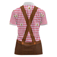 Traditional German Costume - Lederhosen Women Polo Shirt Red Plaid Pattern with Edelweiss Flowers - Wonder Print Shop