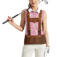 Traditional German Costume - Lederhosen Women Sleeveless Polo Shirt Red Plaid Pattern with Edelweiss Flowers - Wonder Print Shop