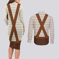Traditional German Costume - Lederhosen Couples Matching Long Sleeve Bodycon Dress and Long Sleeve Button Shirt Old Vintage Bavarian Pattern