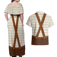 Traditional German Costume - Lederhosen Couples Matching Off Shoulder Maxi Dress and Hawaiian Shirt Old Vintage Bavarian Pattern