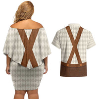 Traditional German Costume - Lederhosen Couples Matching Off Shoulder Short Dress and Hawaiian Shirt Old Vintage Bavarian Pattern