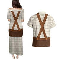 Traditional German Costume - Lederhosen Couples Matching Puletasi and Hawaiian Shirt Old Vintage Bavarian Pattern