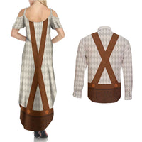 Traditional German Costume - Lederhosen Couples Matching Summer Maxi Dress and Long Sleeve Button Shirt Old Vintage Bavarian Pattern
