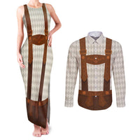 Traditional German Costume - Lederhosen Couples Matching Tank Maxi Dress and Long Sleeve Button Shirt Old Vintage Bavarian Pattern