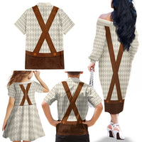 Traditional German Costume - Lederhosen Family Matching Off The Shoulder Long Sleeve Dress and Hawaiian Shirt Old Vintage Bavarian Pattern