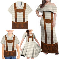 Traditional German Costume - Lederhosen Family Matching Off Shoulder Maxi Dress and Hawaiian Shirt Old Vintage Bavarian Pattern - Wonder Print Shop